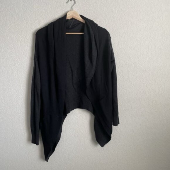 Lululemon Cardigan Womens Cabin Yogi Wrap Gray Black Pockets Hooded Thumb Holes - Picture 2 of 9